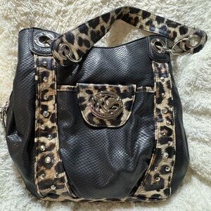 Kathy Van Zeeland Black and Leopard Shoulder Bag (see description)